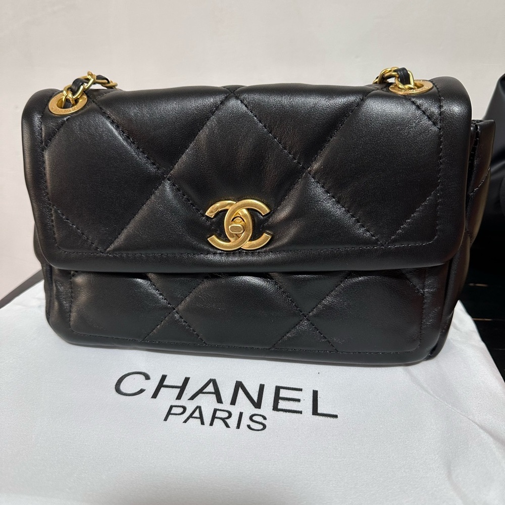 Chanel Black Quilted Leather Mini Flap Shoulder Bag with Gold CC